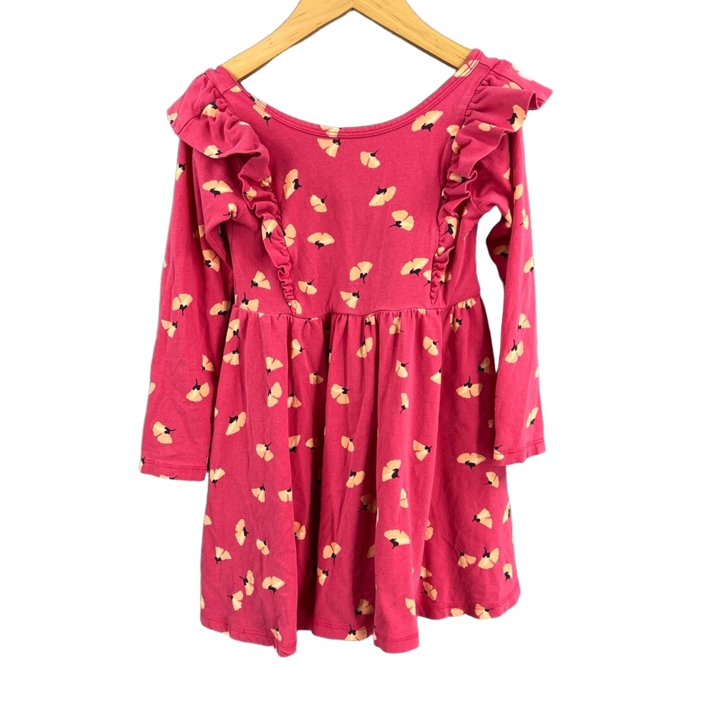 Tea Collection Dress Pink Floral Print Ruffle Detail Long Sleeves Girls‎ Size 4